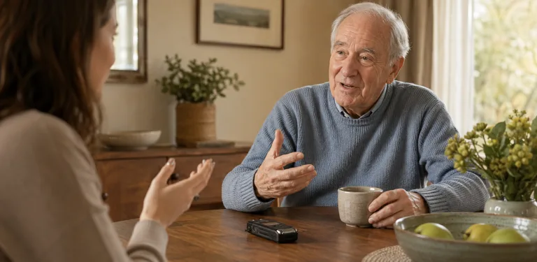 A father sharing his stories in a relaxed recorded conversation at home